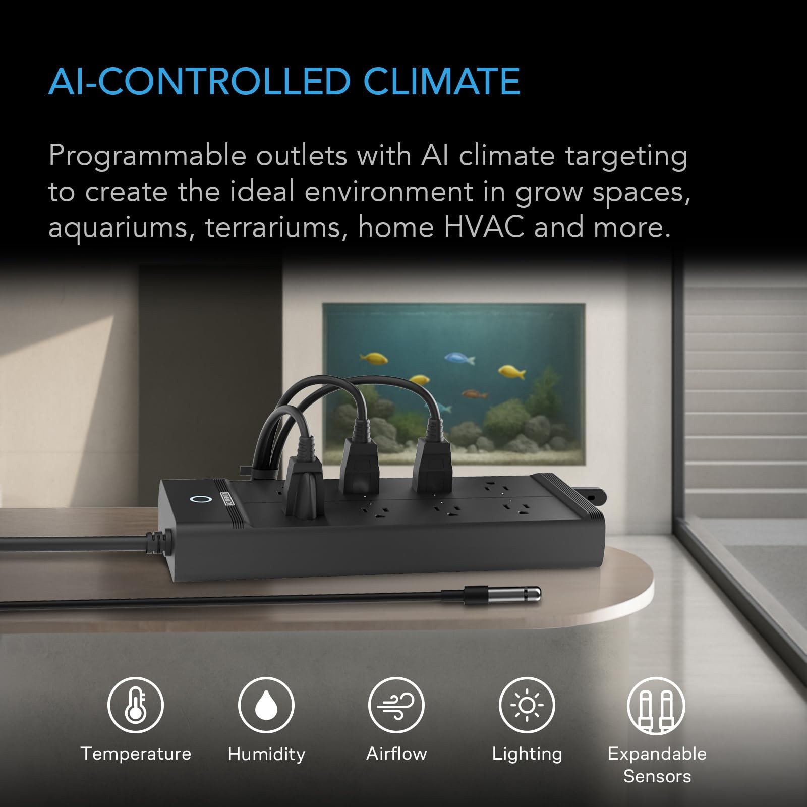 AC Infinity Outlet AI+, Environment Controller, Smart WiFi Power Strip, Black