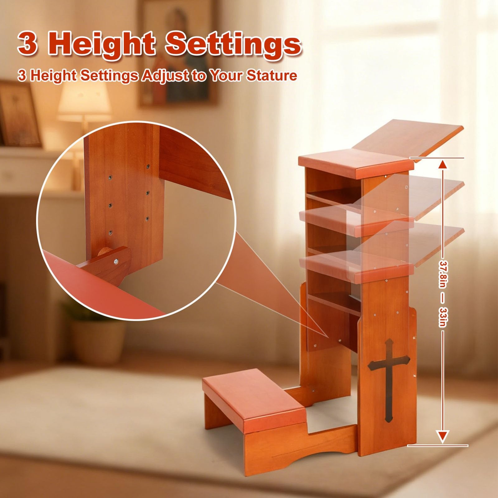 Folding Prayer Bench for Home Use - Adjustable Wooden Kneeler for Prayer & Me...