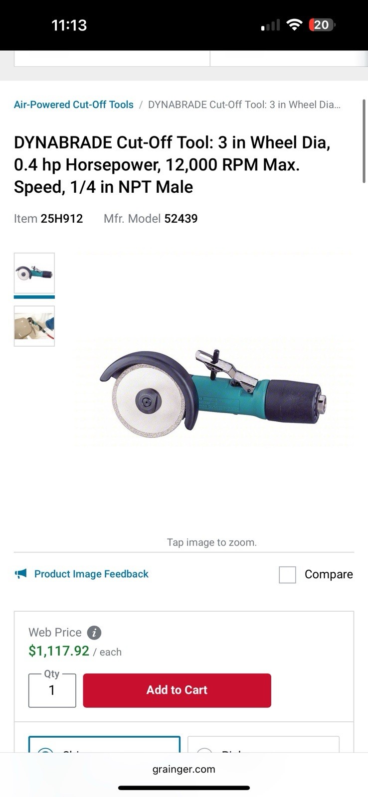 DYNABRADE 52439 Cut-Off Tool,3" Wheel Dia,Right Angle 25H912