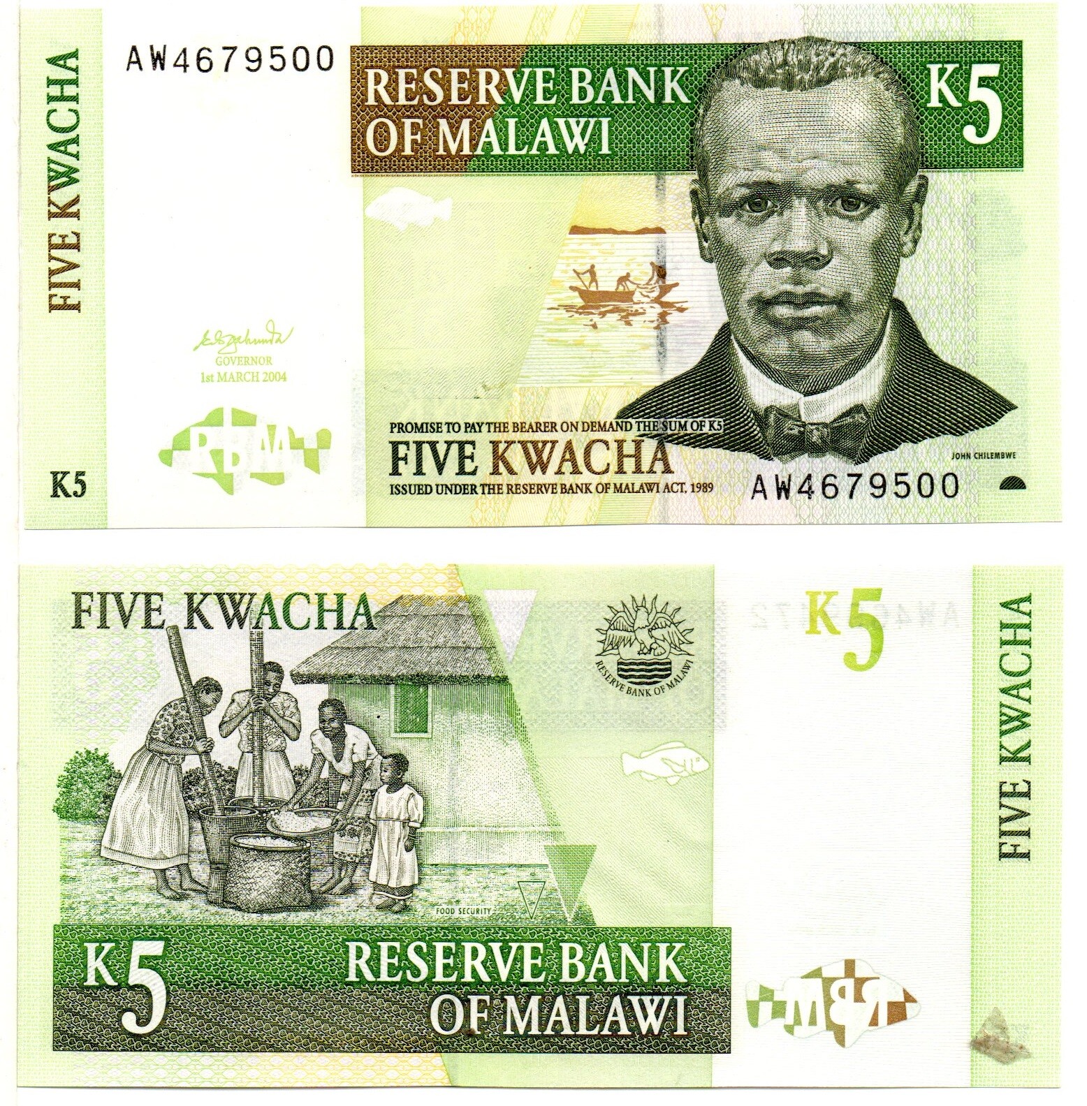 MALAWI 5 Kwacha (01.03 2004) Pick 36b, Uncirculated