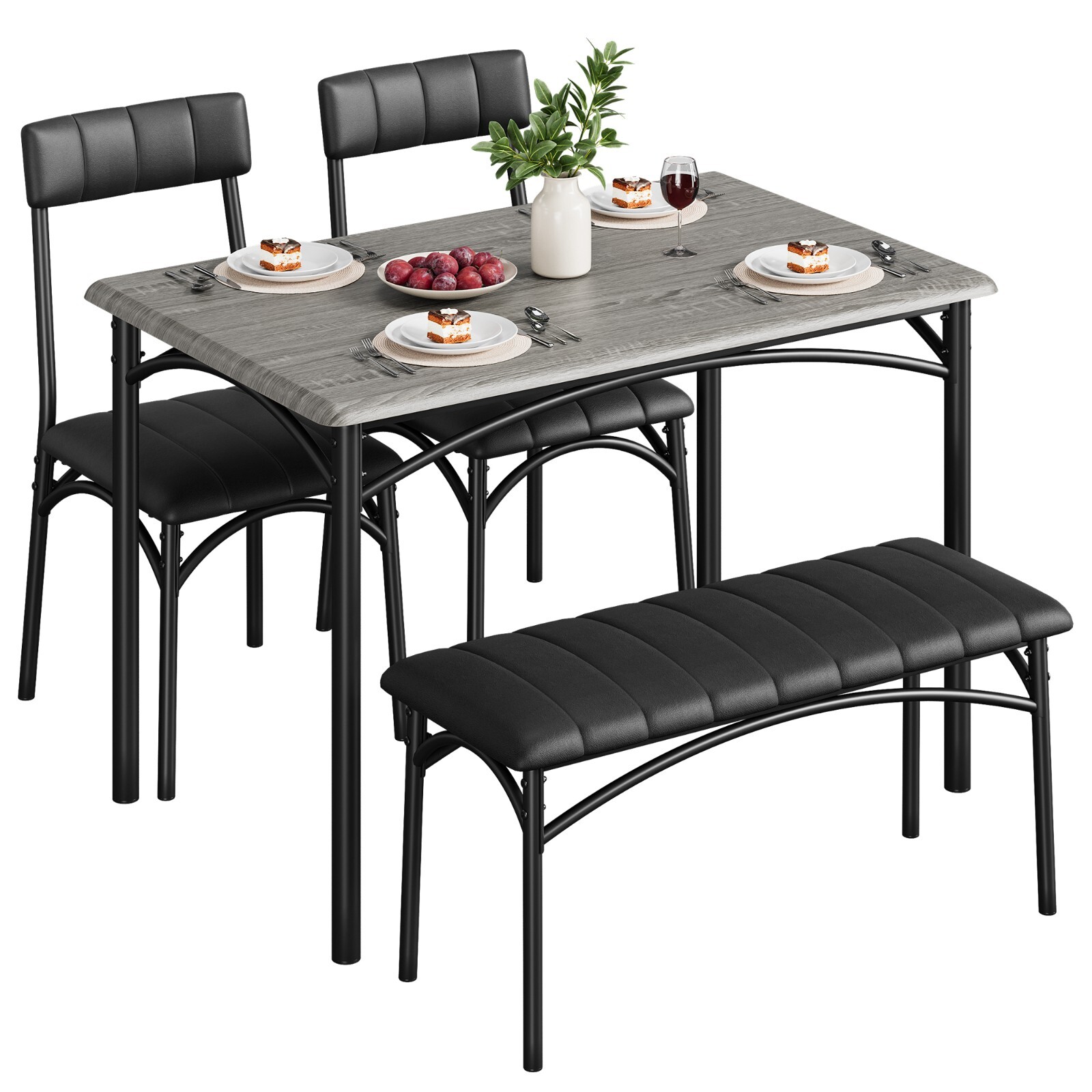 Dining Set Table w/ Upholstered Bench & Chairs Dinette for Small Space Kitchen