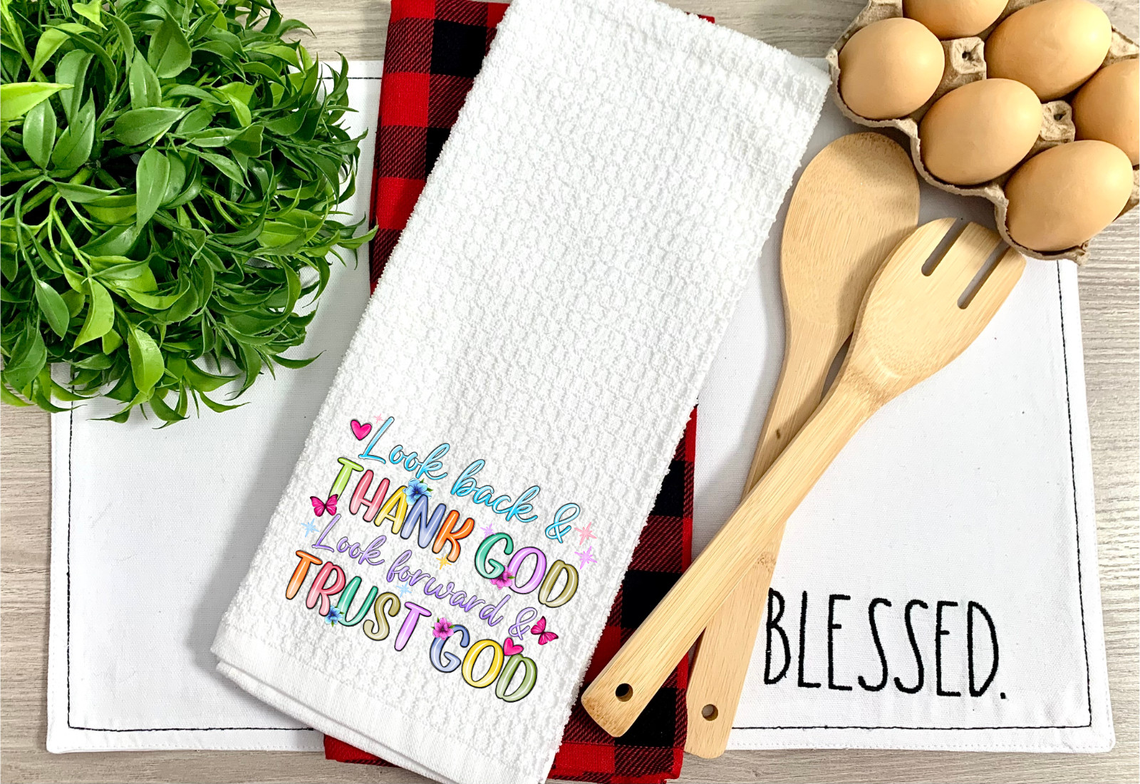 Thank God, Trust God, Waffle Weave Dish/Tea Towel, Micro Fiber, 16x24" (T134)