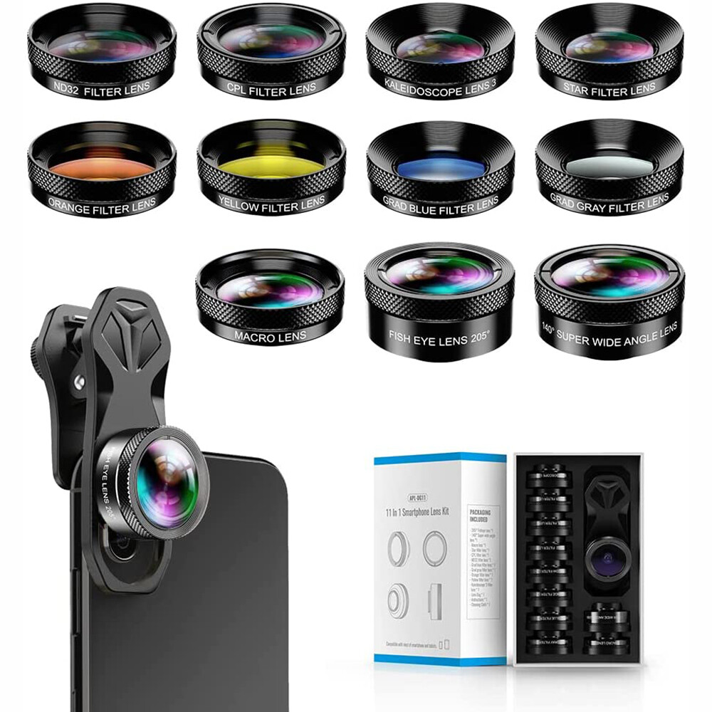 11-In-1 Cell Phone Camera Lens Kit Macro Wide Angle CPL Lens For iPhone Android