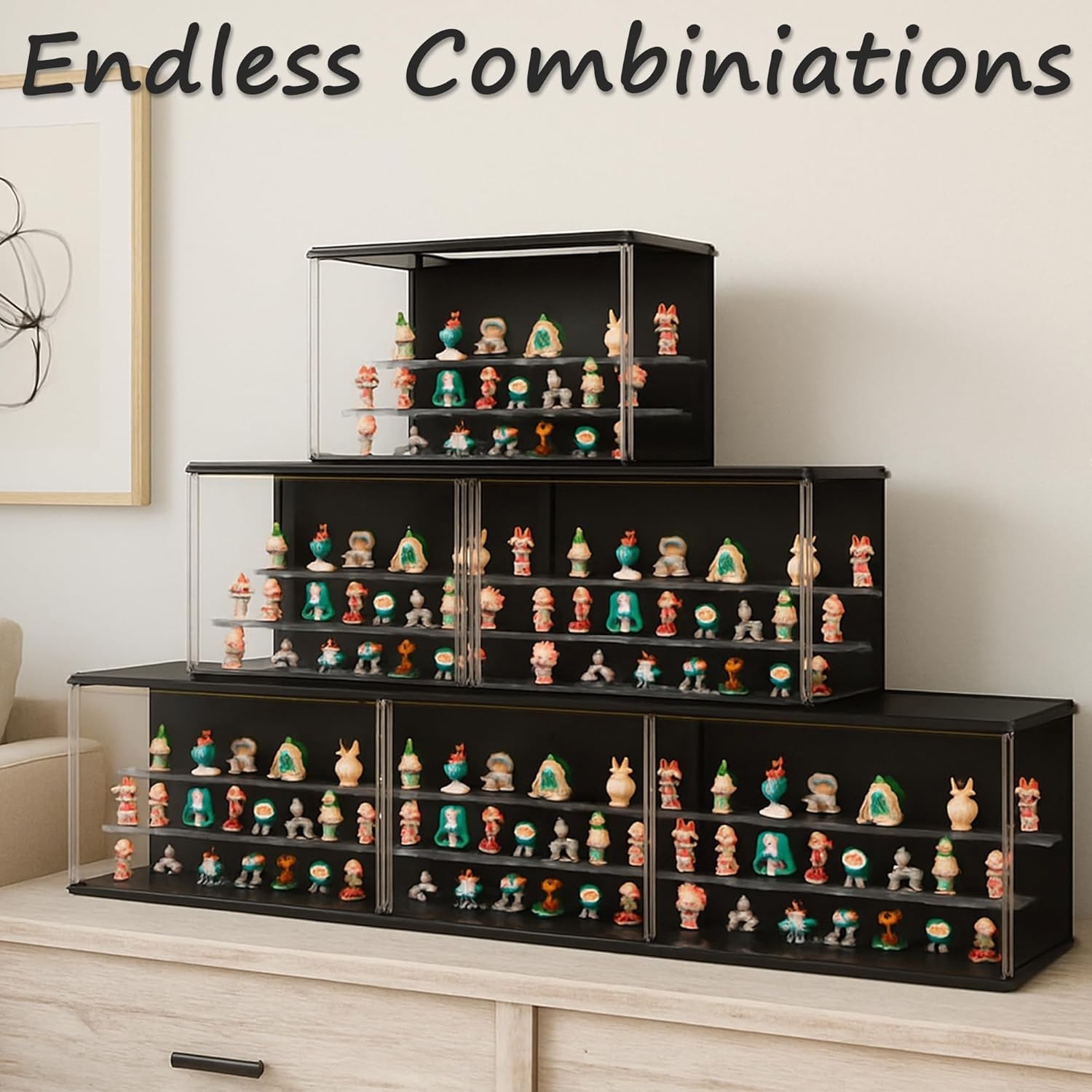 Clear Display Case for Collectibles, 3-Tier Stackable LED Figure Display Case...