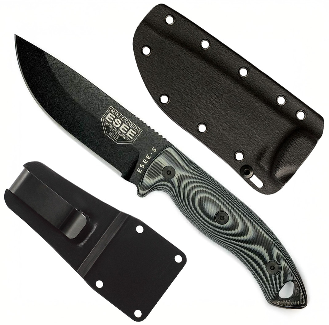 ESEE-5 Black Blade Fixed Survival Knife w/ Gray G-10 | SKU 5PB-002