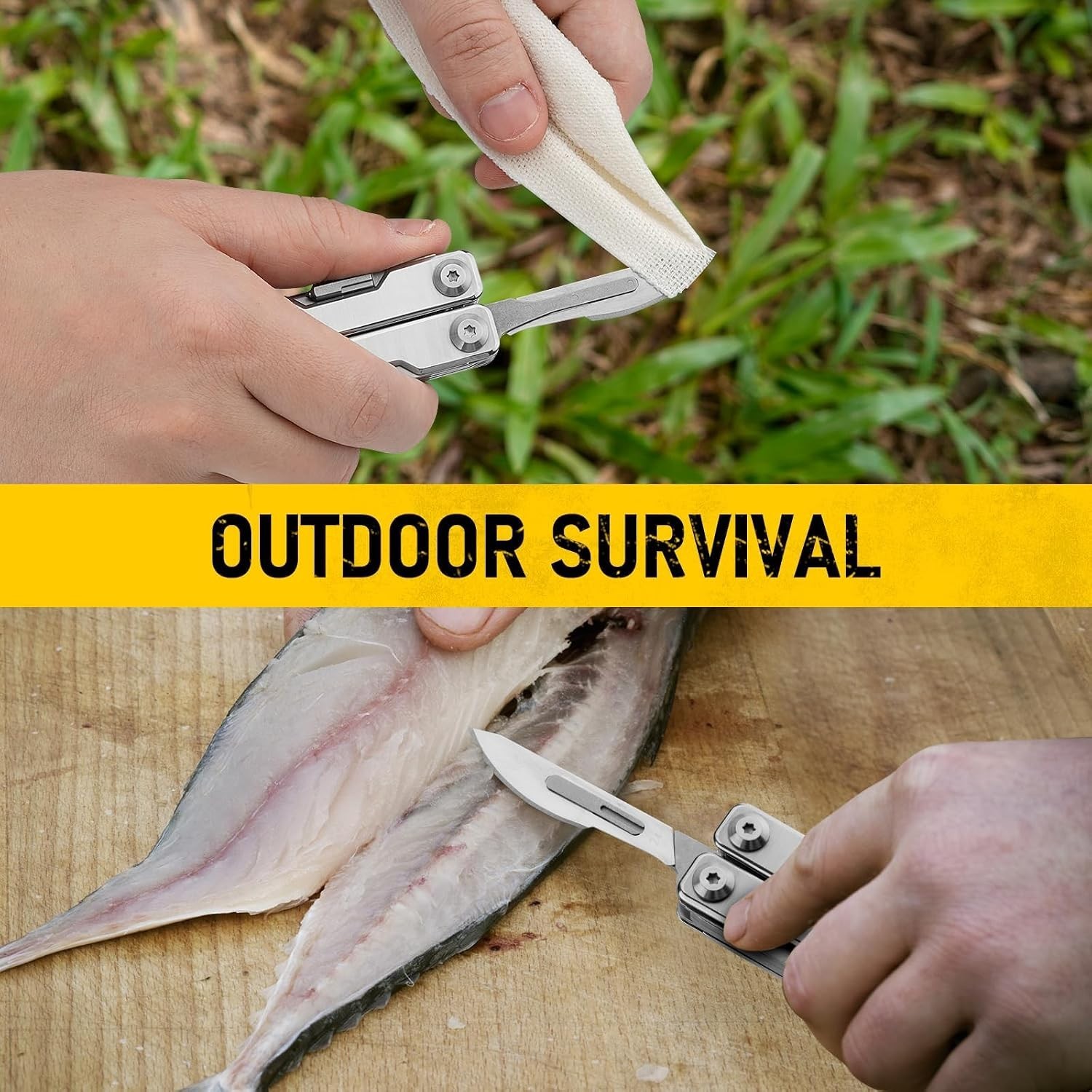 Folding Pocket Multitool EDC Knife Scissors Tweezers w/ Replaceable Craft Blades