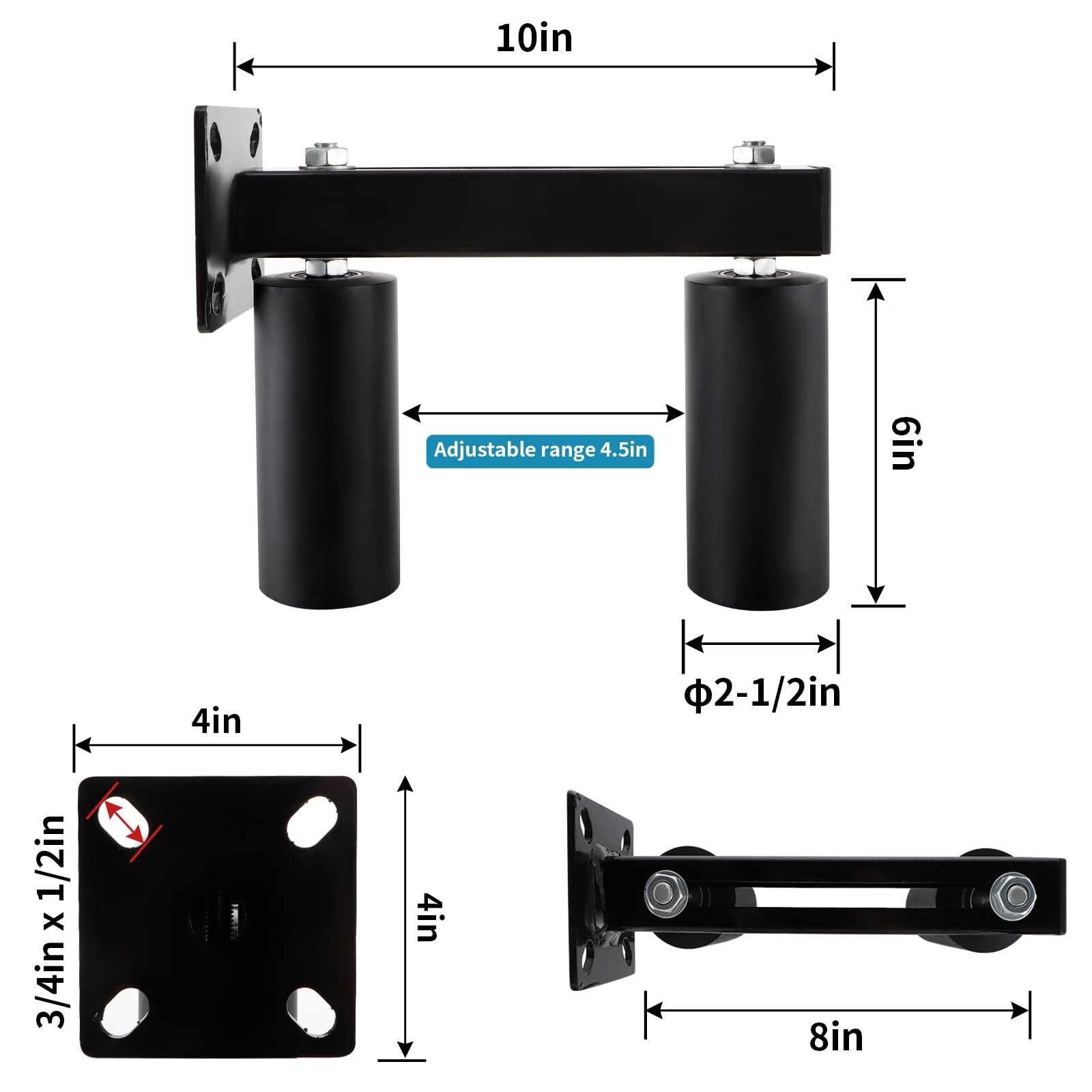 Skelang Slide Gate Guide Roller, 6" UHMW Hard Nylon Guider, Adjustable Black