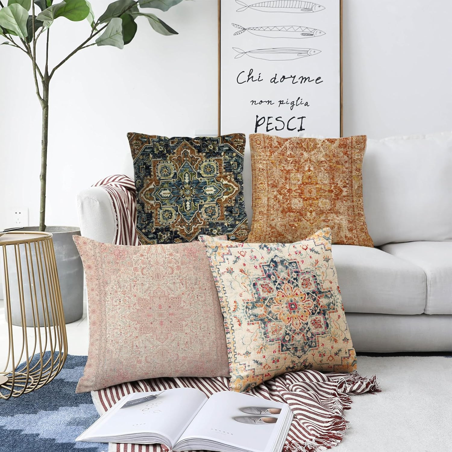 2-Pack 20x20 Inch Boho Throw Pillow Covers Bohemian Vintage Cushion Covers