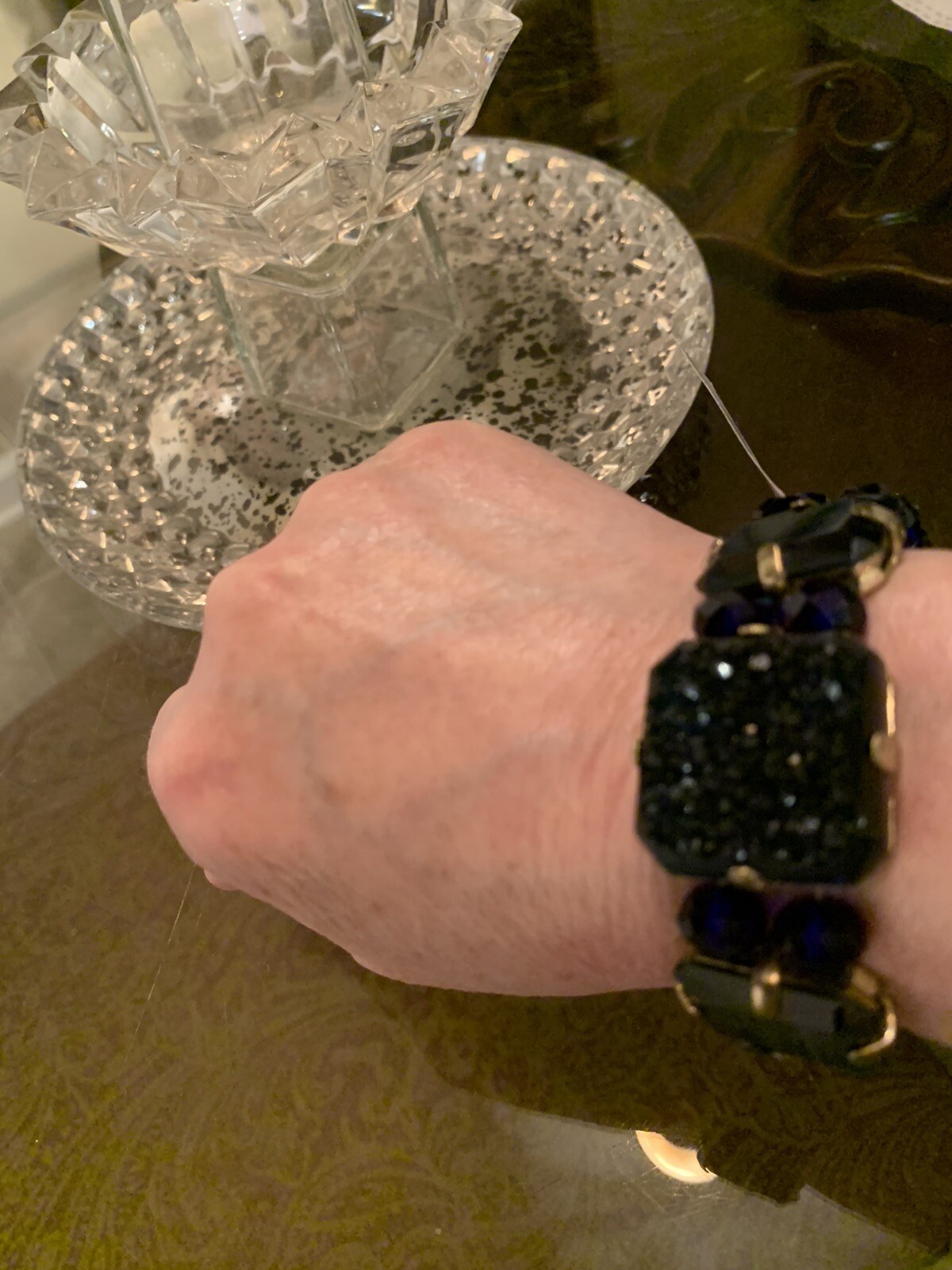 Jewelry: Druzy Stone Beaded Dark Blue Agated Bracelet Gorgeous!