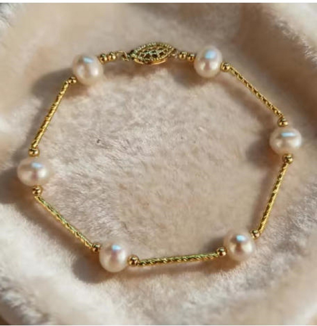 New AAAA 8-9mm South Sea Genuin White Pearl BRACELET 7.5-8"14k