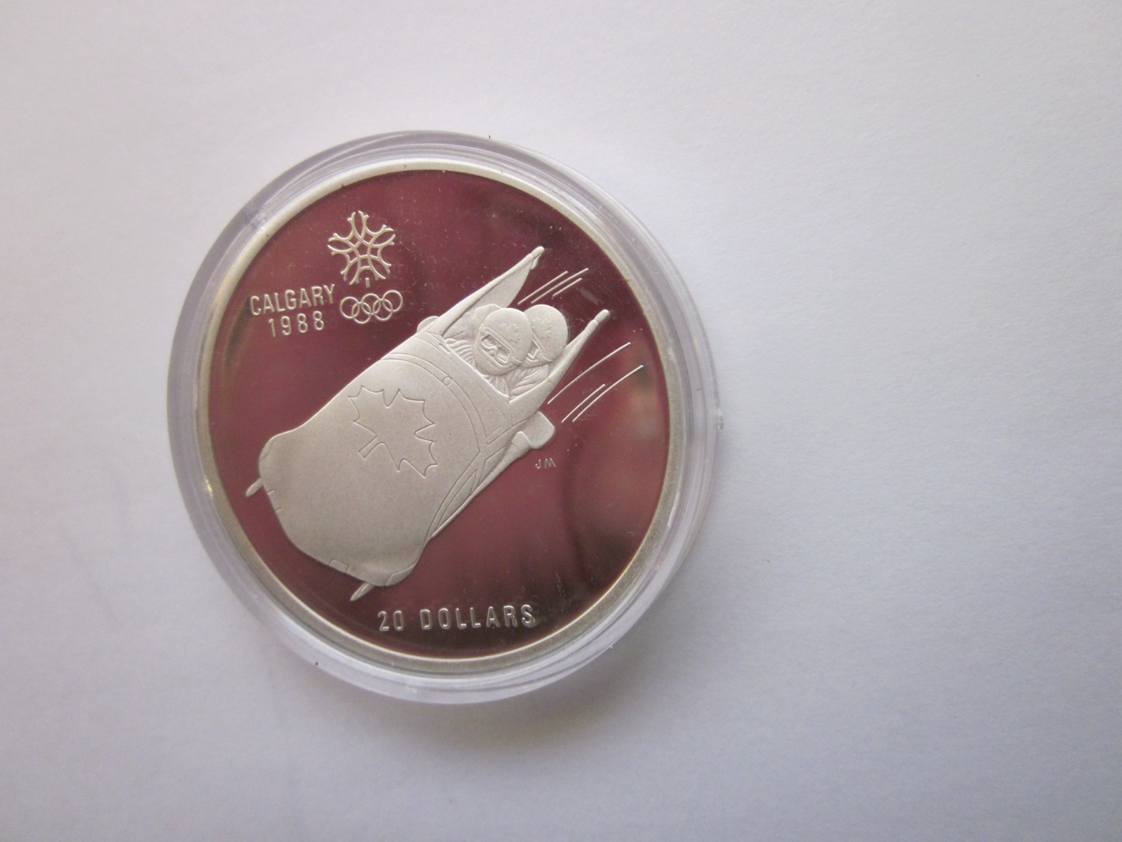 CANADA 1987 $ 20 CALGARY OLYMPICS ISSUE 0.925 1.01 OZS SILVER BOBSLED GEM PROOF