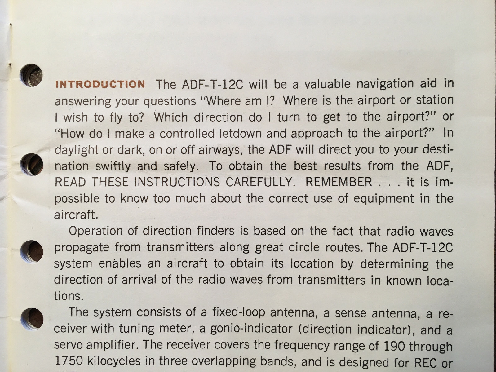 Bendix ADF-T-12C Pilot's Guide Manual