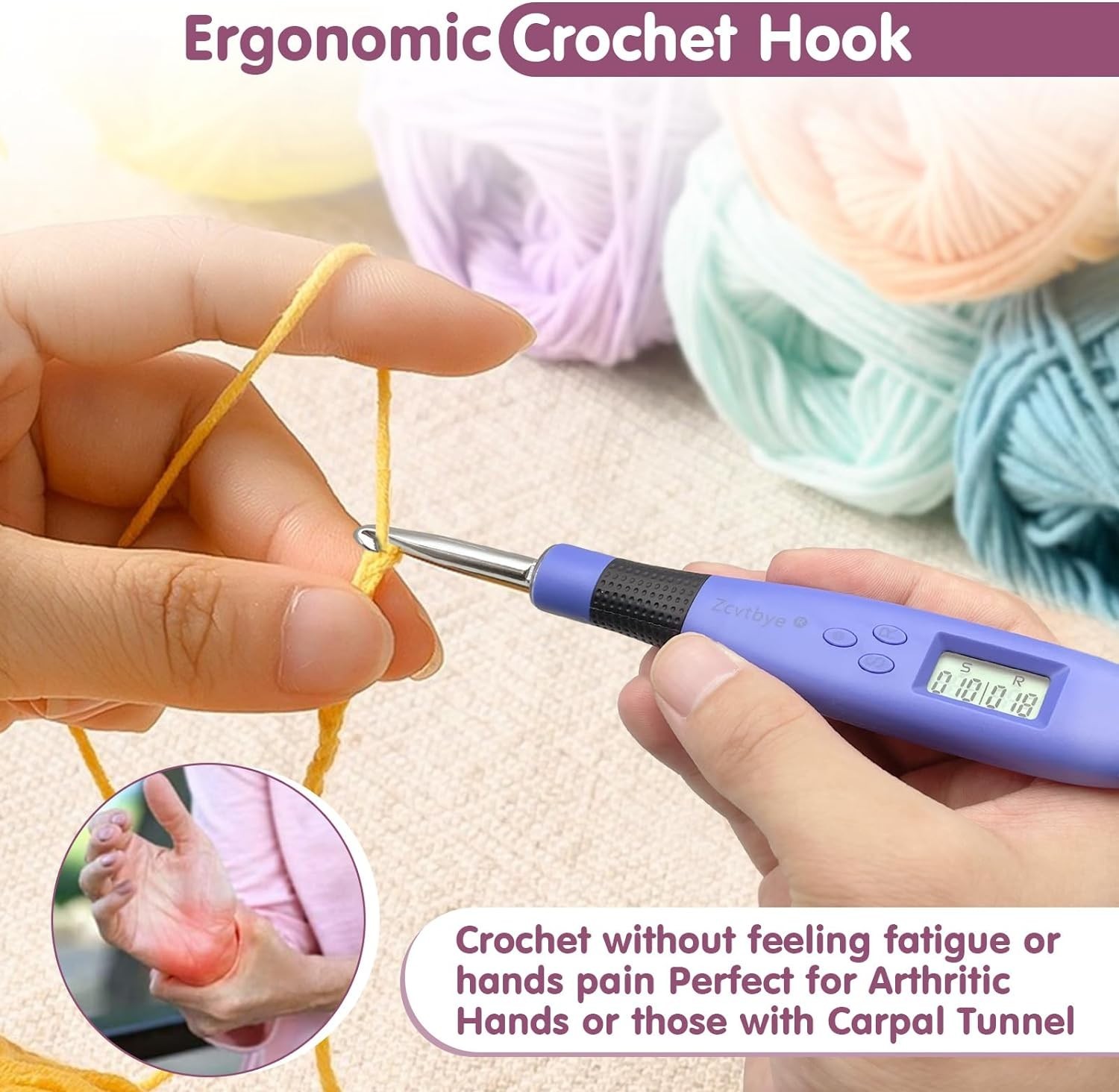 Crochet Hook with 18 Different Size, for Stitch & Row Counter, Light up Intercha