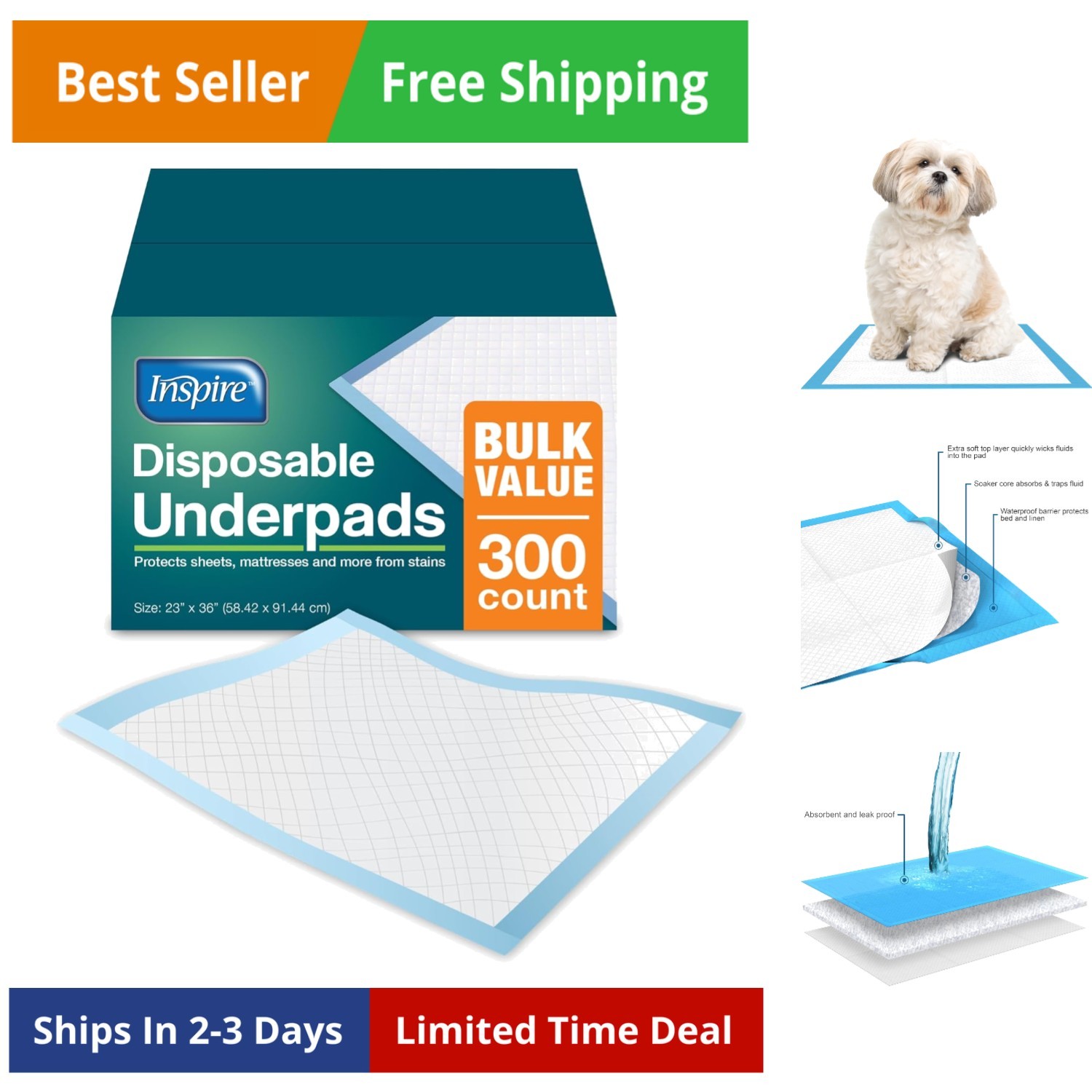 Disposable Chux Underpads, 23 x 36 Inches, Pack of 300