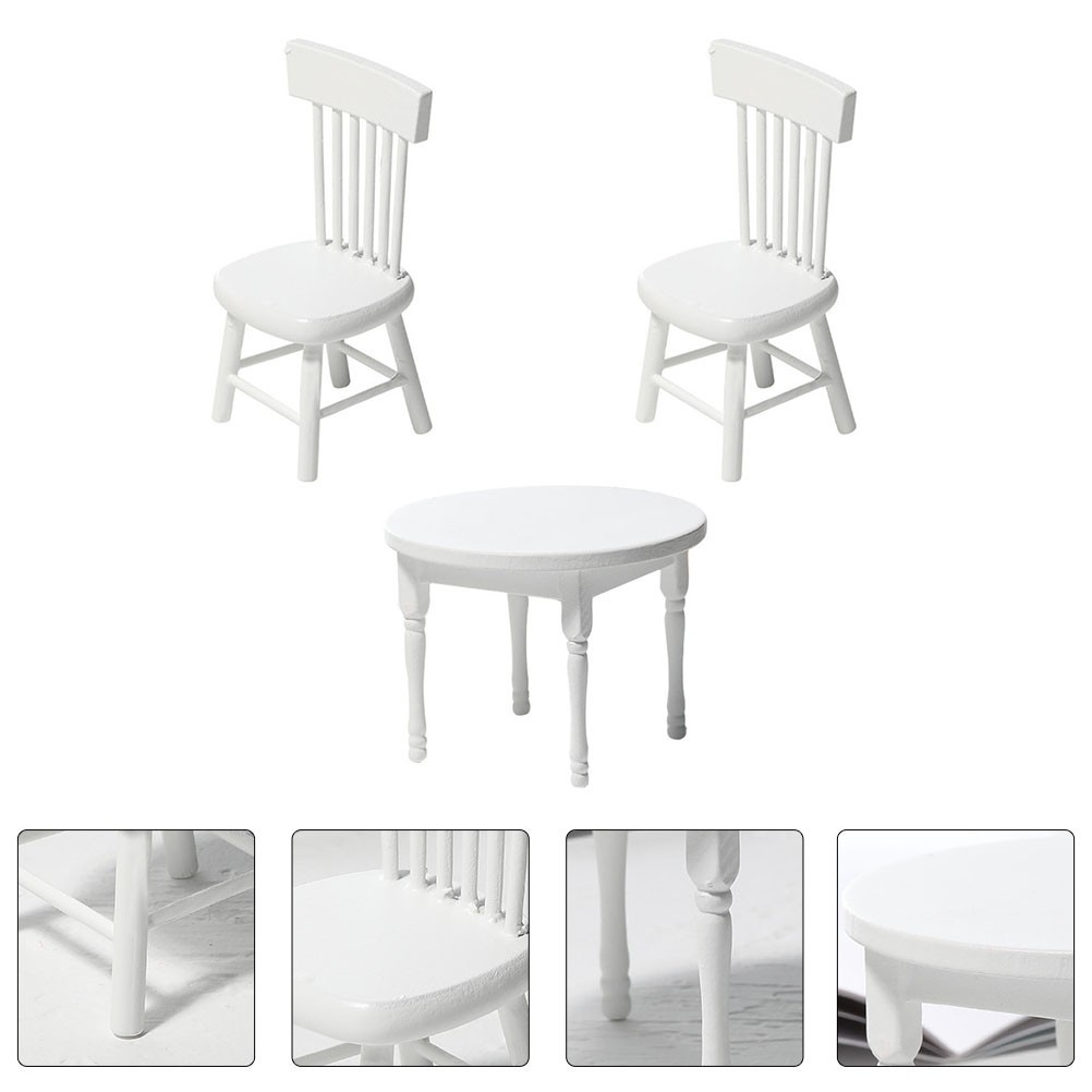Mini Desk Chair Set for Kids White Dollhouse Playhouse Furniture