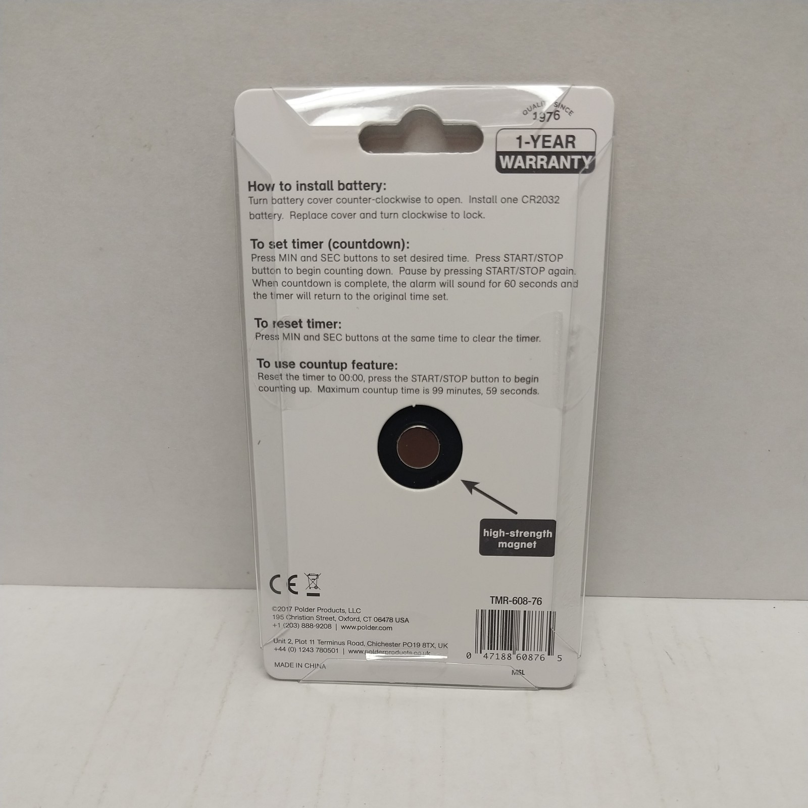 Polder 100-Minute Mini Timer With Memory Function & Magnet - White