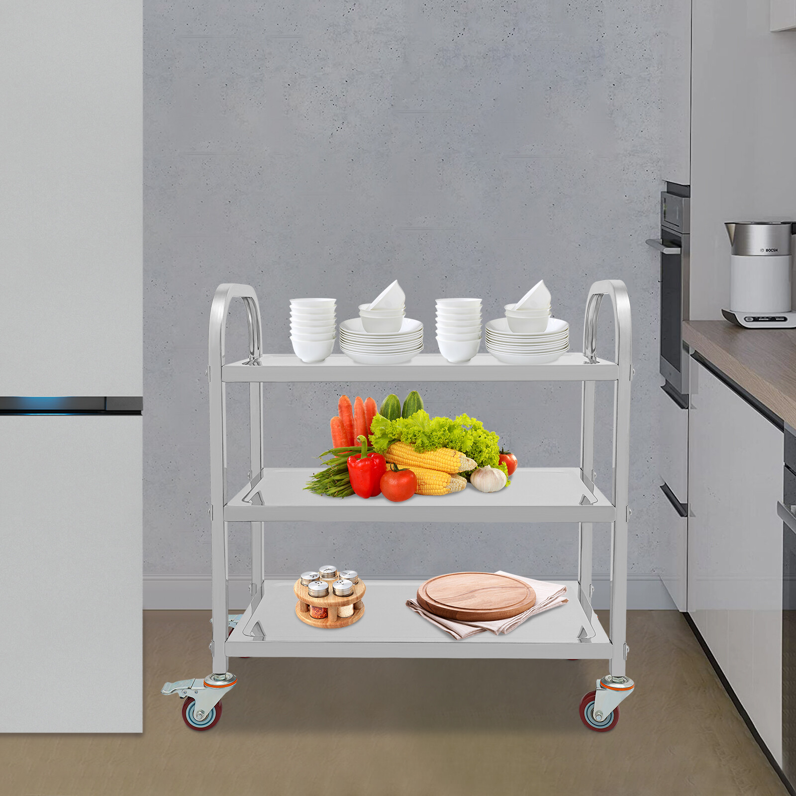 3 Tier Stainless Steel Kitchen Trolley Cart,  Kitchen Trolley Car