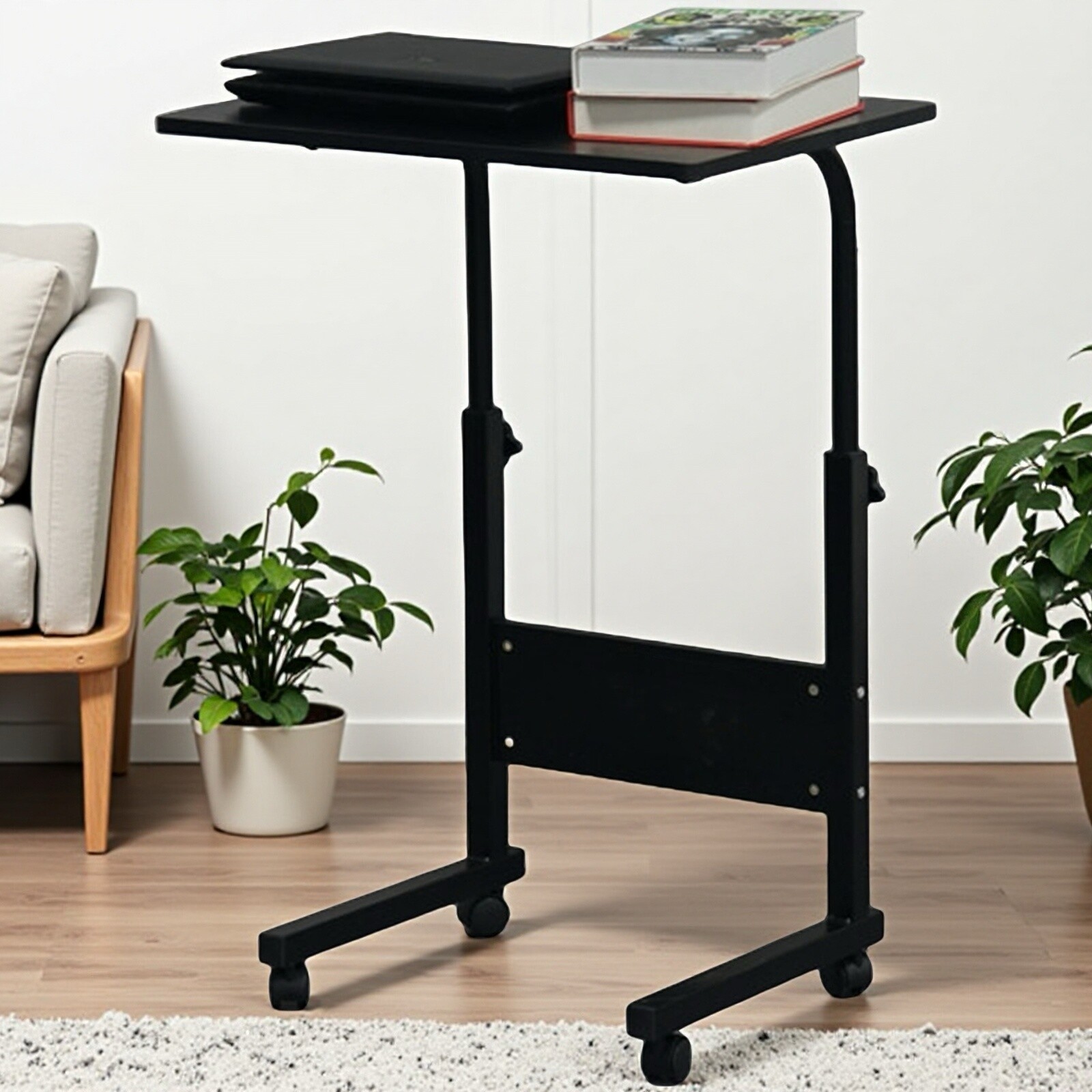 Rolling Laptop Desk - Adjustable Height Black 23.62" Tabletop Portable