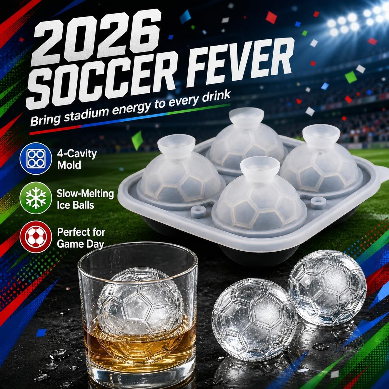 Silicone Ice Cube Tray (2-Pack) with Lids, Fun Soccer Shapes Easy Release for...