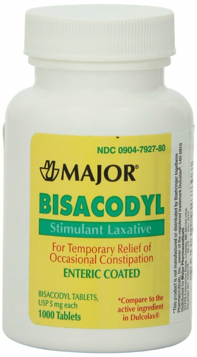 Bisacodyl Tablets 5 Mg stimulant laxative 1000 Each (5 BOTTLES)