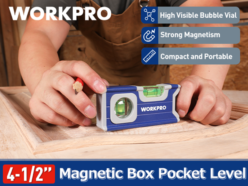 WORKPRO Small Level with 2 Bubble 90°/180° 4-1/2" Mini Level Tool Magnetic Level