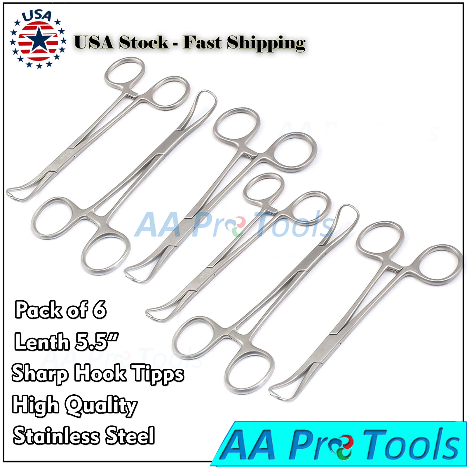 6 Pcs Backhaus Towel Clamps 5.5" Stainless Steel Excellent Quality Instruments