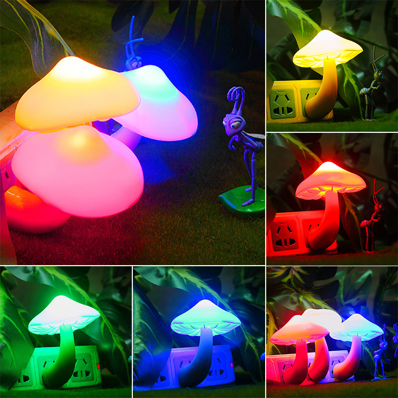 LED Night Light US Plug in Lamp Mushroom Night Light Magic Mini Pretty Colorful