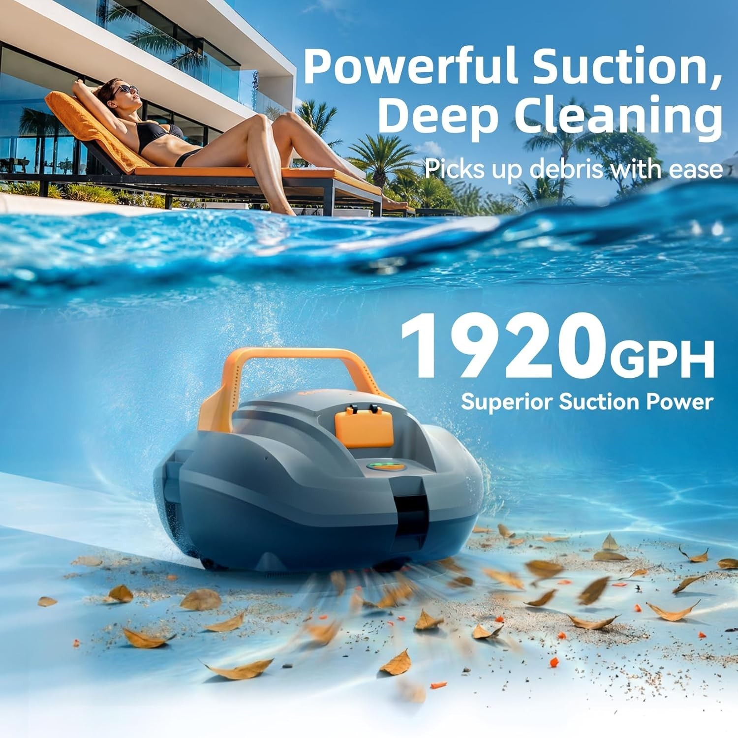 Powerful Cordless Robotic Automatic Pool Vacuum Cleaner for Above Ground Pools