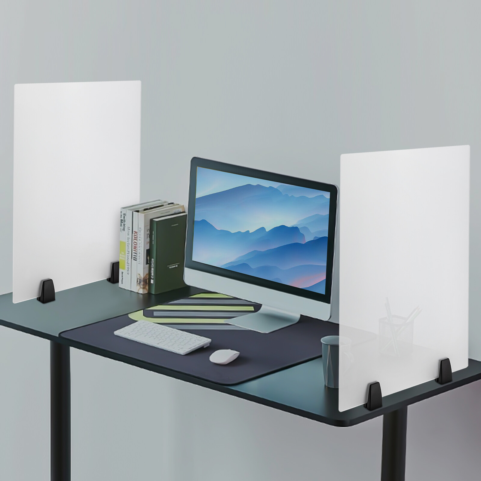 Frosted Acrylic Desk Privacy Panels 24x18 Inch Clamp-On, Pack of 2