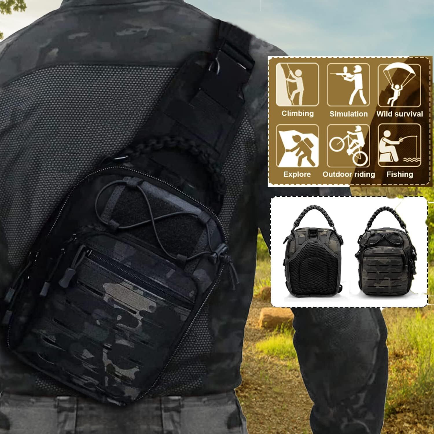 Tactical Compact Concealed Carry Sling Bag Cut Molle Pistol Holster EDC Single