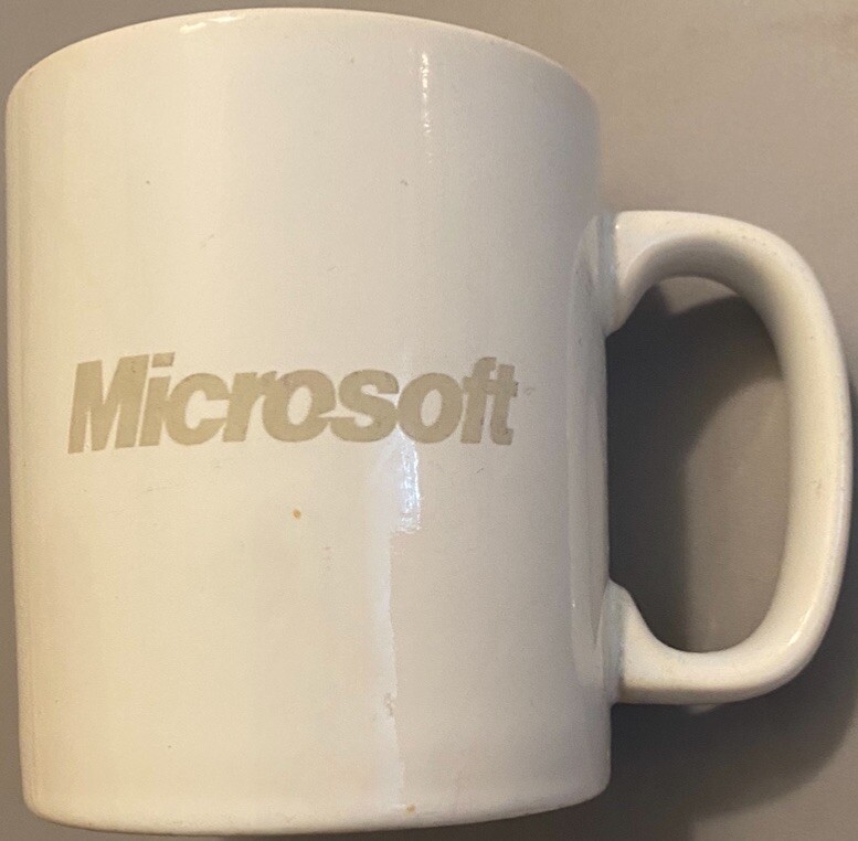 Vintage Microsoft Gray Logo Employee Coffee Cup White Mug Silver Grey - RARE