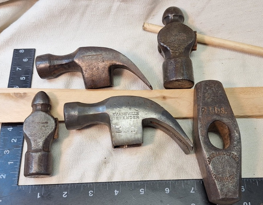 Vintage Lot of 5  Hammer Heads. True Temper,Stanley, Evensville, Big Hams +