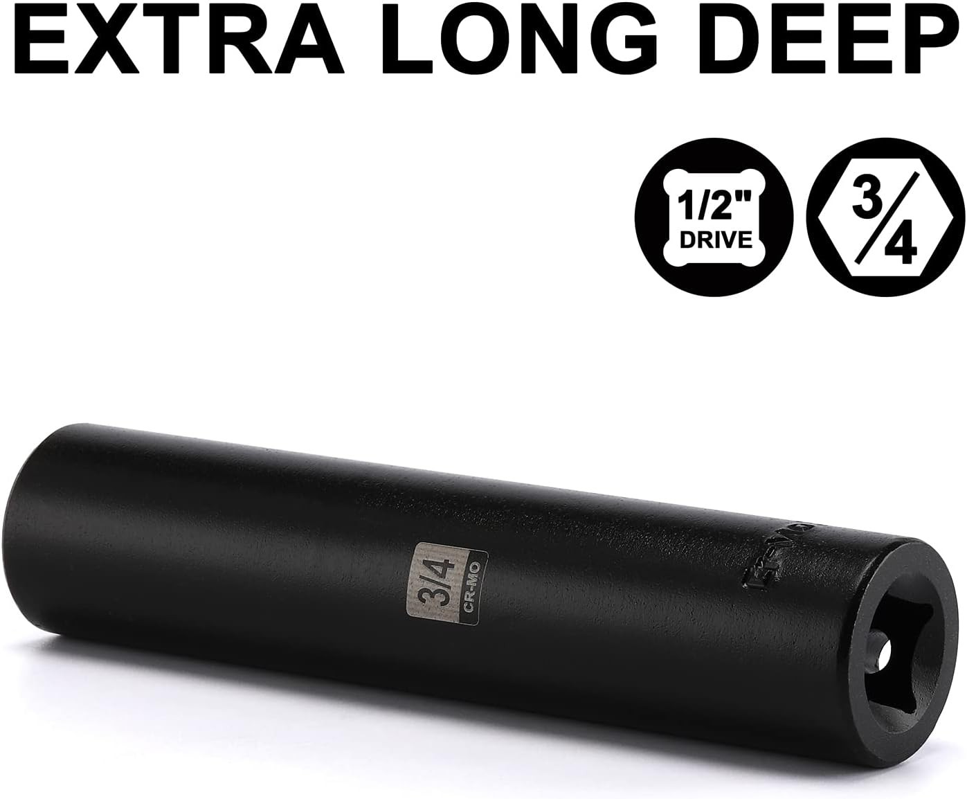 Mayouko 1/2" Drive 3/4" Extra Long Deep Impact Socket, CR-MO, 6 Point, Large