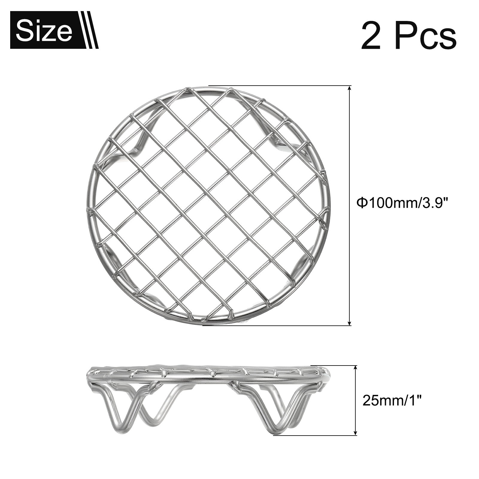 2 Pcs Round Cooking Rack 3.9 Inch Dia for Cooking Silver