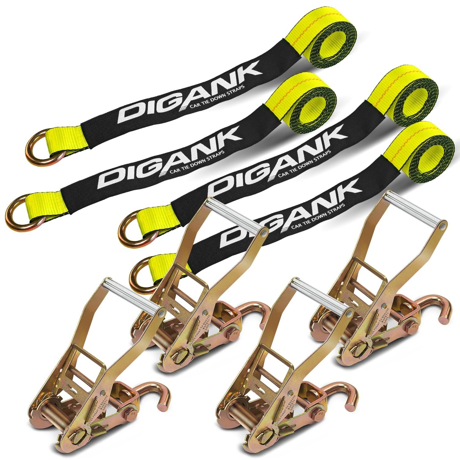 Car Tie Down Straps (4PK) with J Finger Hook Lasso Ratchet Strap 2 Inch x 96 ...