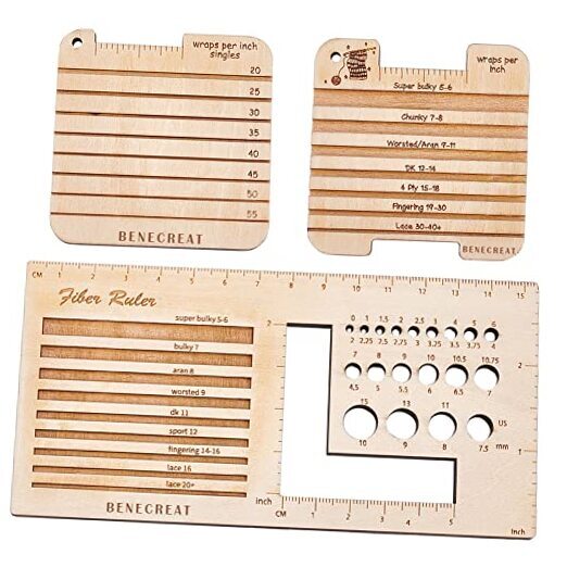 3 Style Wood Square Wood Spinning Control Card Knitting Needle Gauge and Ruler