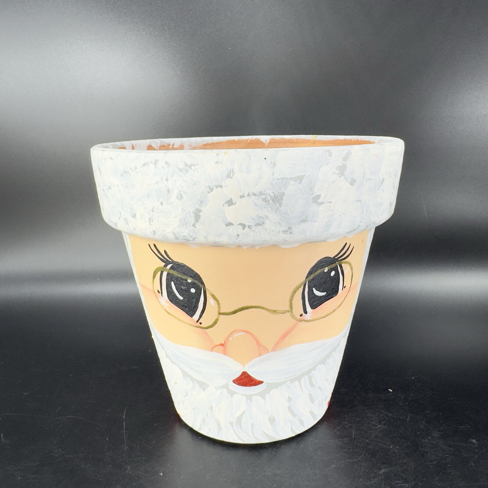 Vintage Ceramic TerraCotta Flower Pot Planter Holiday Handpainted Santa Clause