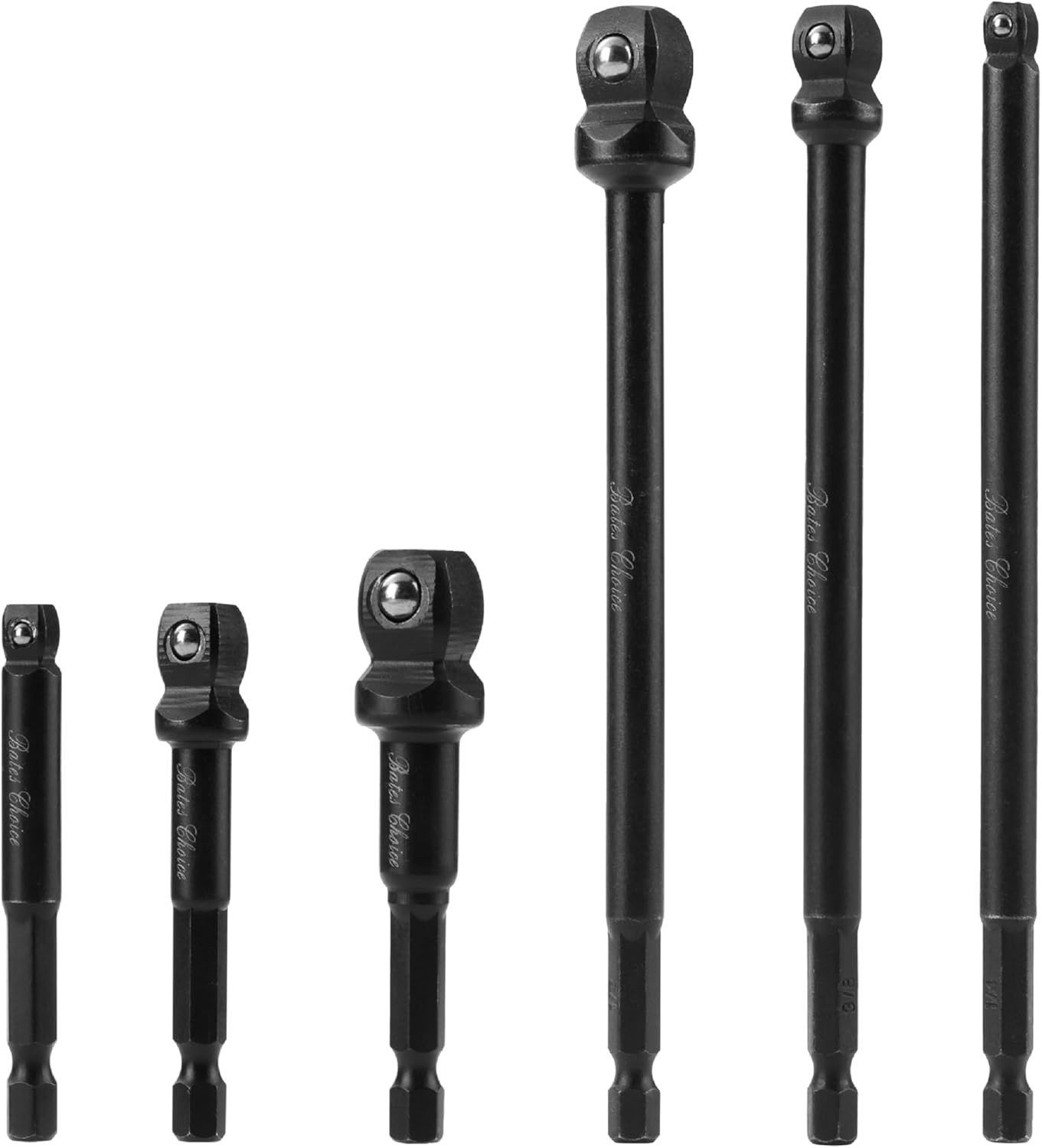 6 Pc Impact Wobble Socket Adapter Set – 1/4" Hex Shank, 1/4" 3/8" 1/2" Drives