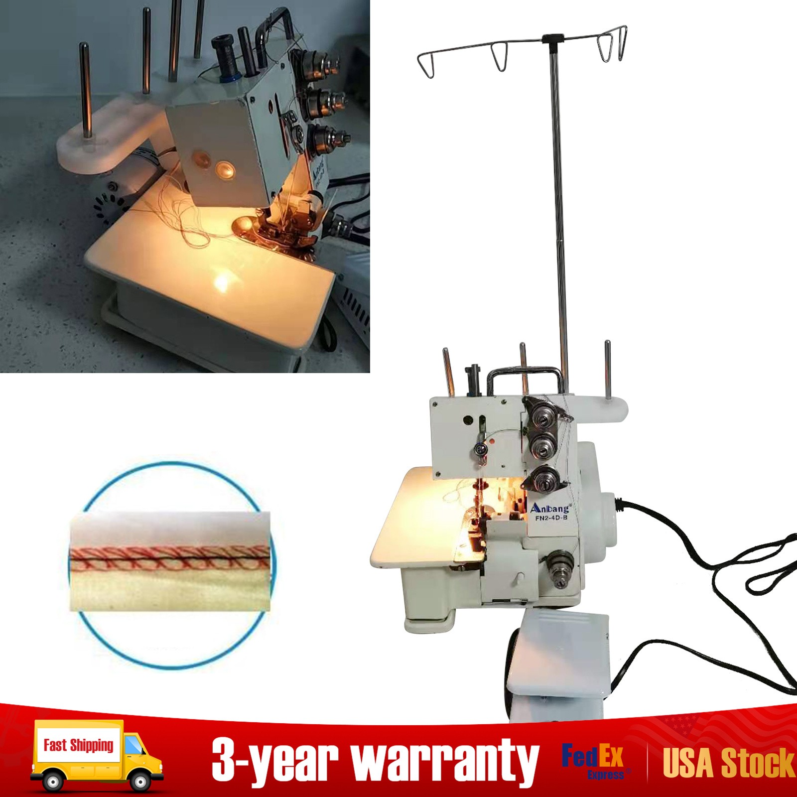 Professional 4 Thread Serger Overlock Sewing Machine 4-Line w/ Foot Controller