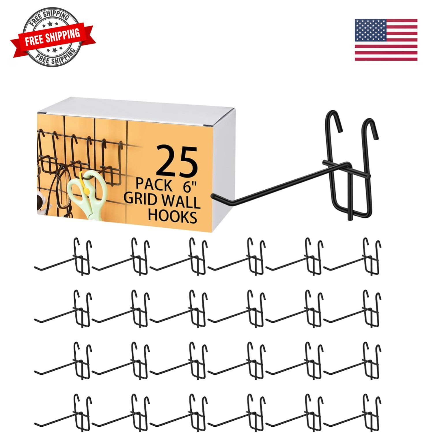 6 Inch Grid Wall Hooks 25 Pcs Gridwall Panel Hooks Store Garage Wall Mount Or...