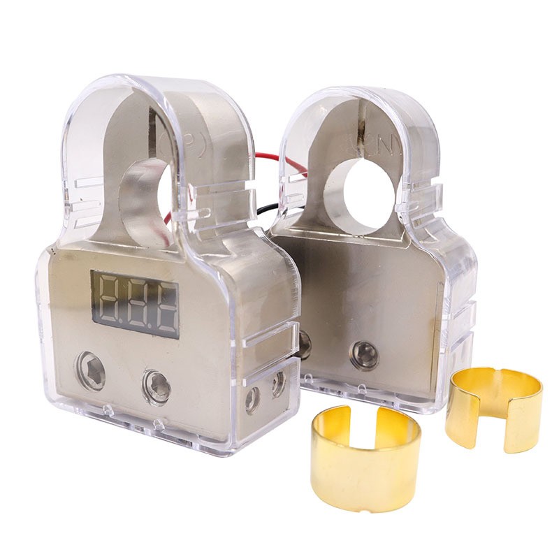Car Battery Terminal Connectors Kit w/ Digital Voltmeter Display 0/4/8 AWG Gauge