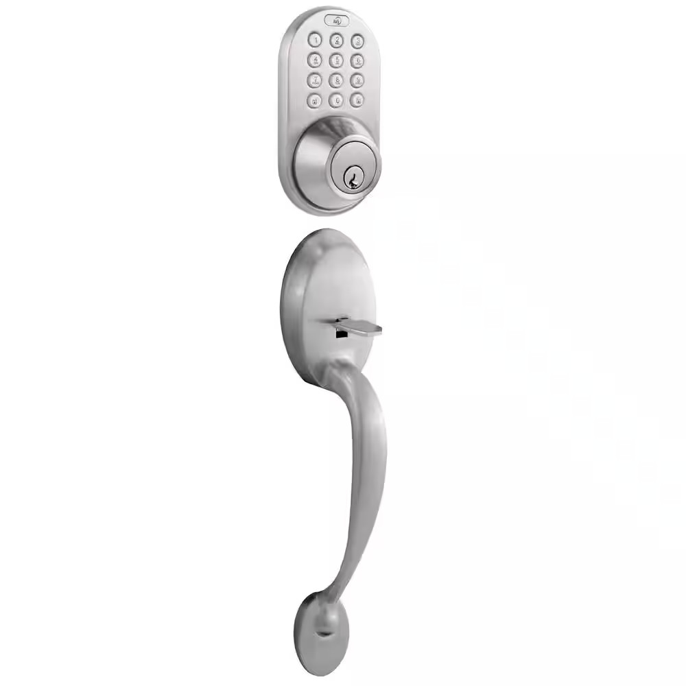 Satin Nickel Keyless Entry Door Handleset Deadbolt and Handleset Lock with RF Re