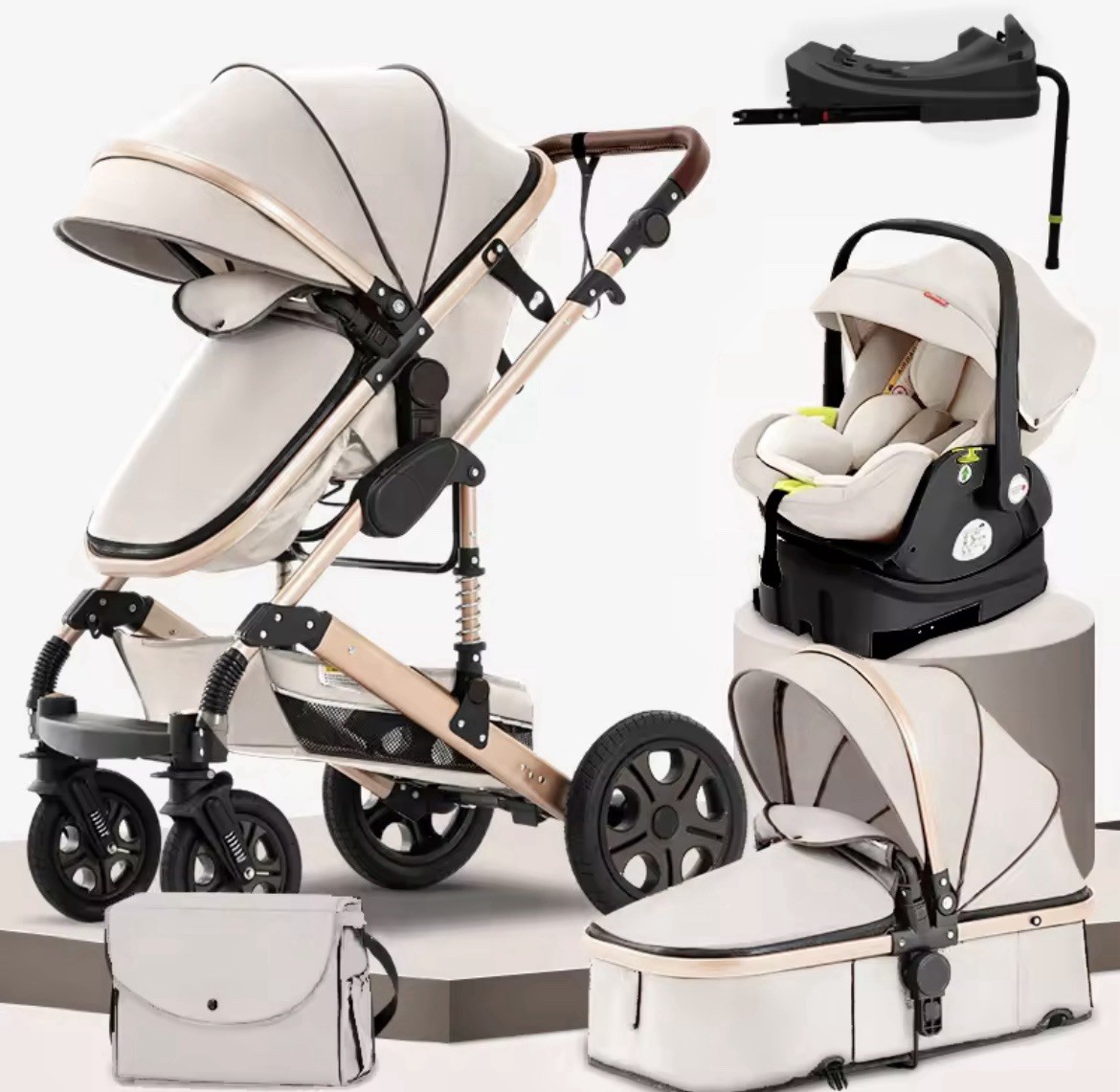 3 in 1 Baby Stroller,Baby Travel System,Baby Carriage 3in1 wth Isofix Base|White