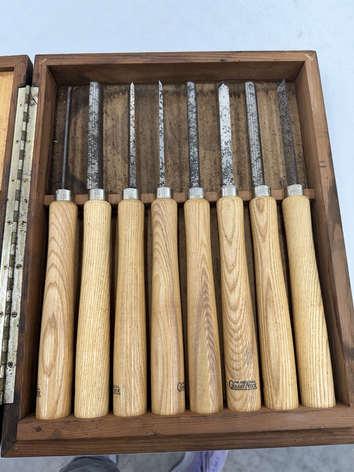 LOT OF GREAT NECK WOODWORKING LATHE CHISELS TOOLS WOOD HANDLES USA