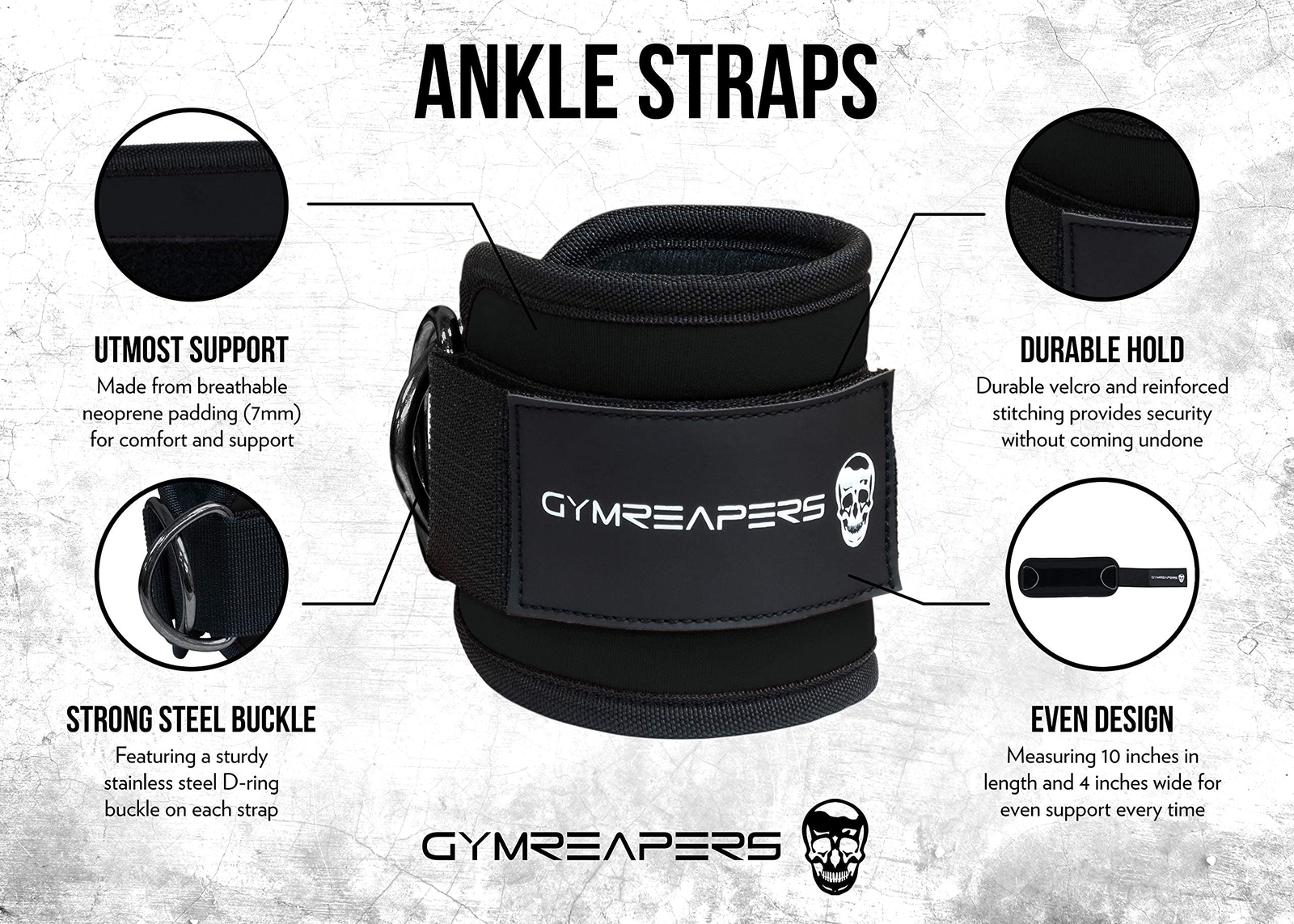 Ankle Straps (Pair) For Cable Machine Kickbacks, Glute Workouts, Lower Body E...