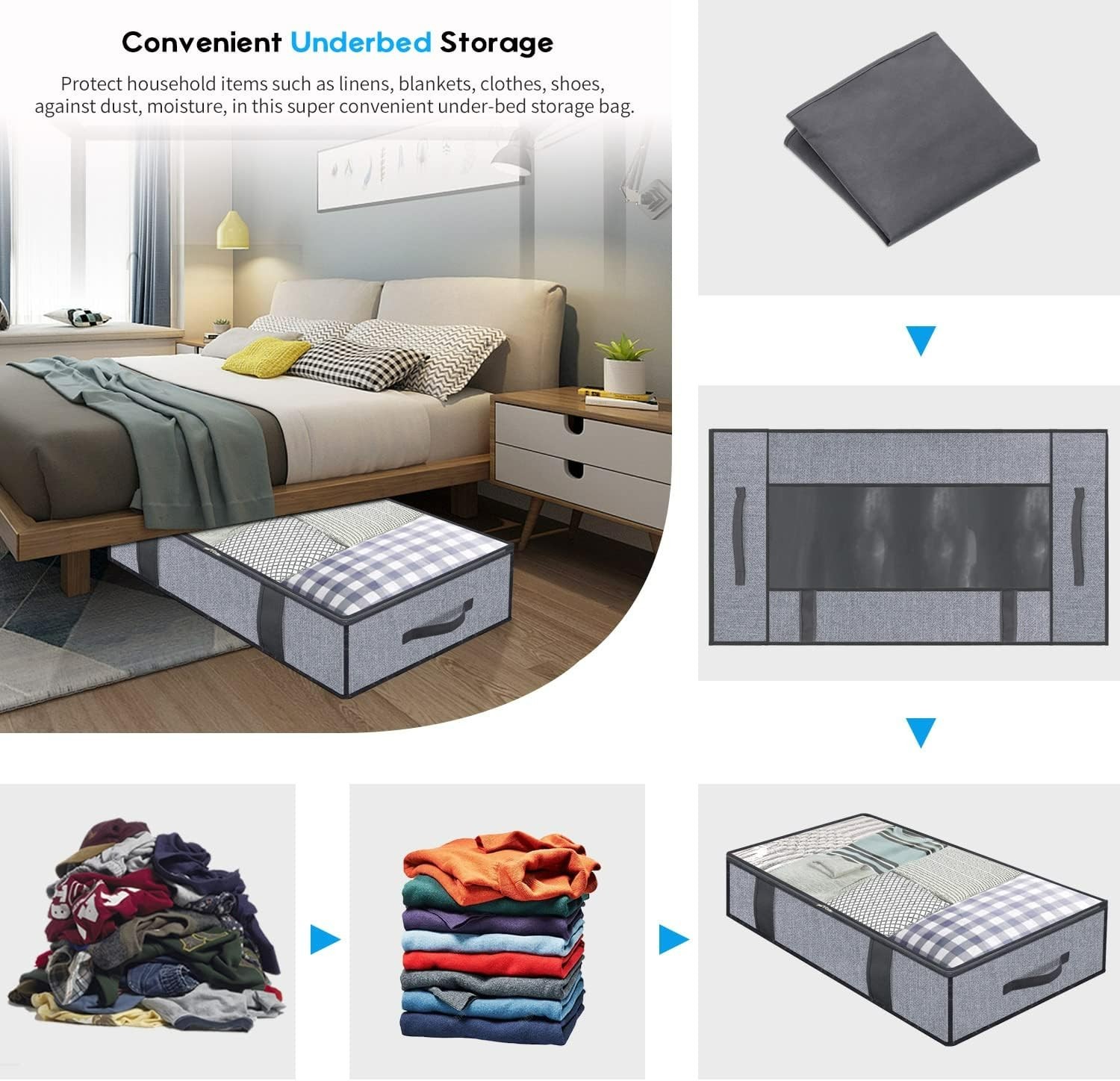 Eco-Friendly Underbed Storage Solutions - Foldable Zippered Bags, 2 Pack
