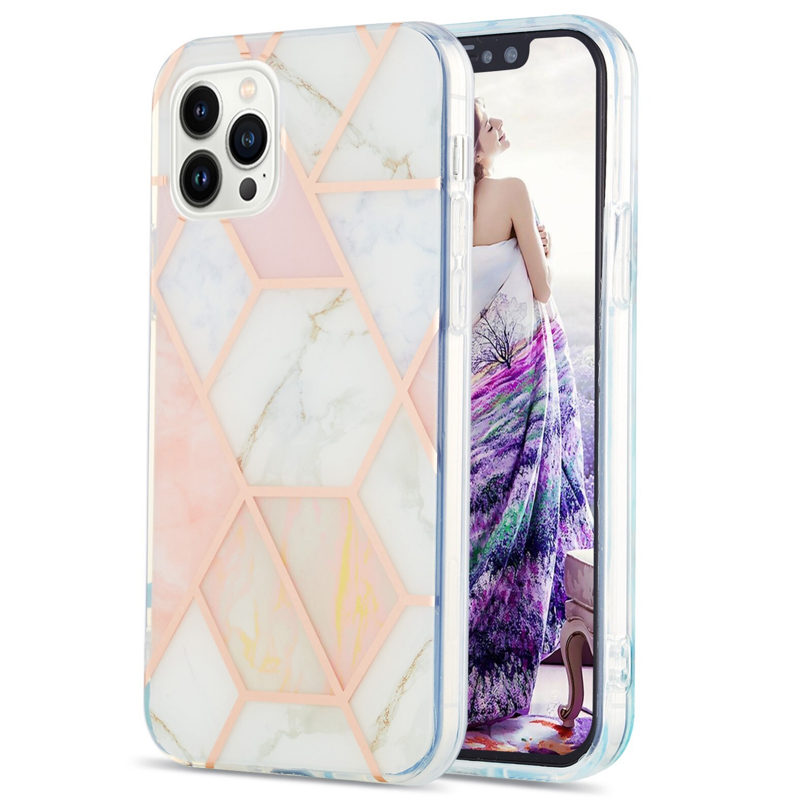 For iPhone 16 Pro Max 14 Plus 12 11 XR Geometric Pattern Shockproof Phone Case