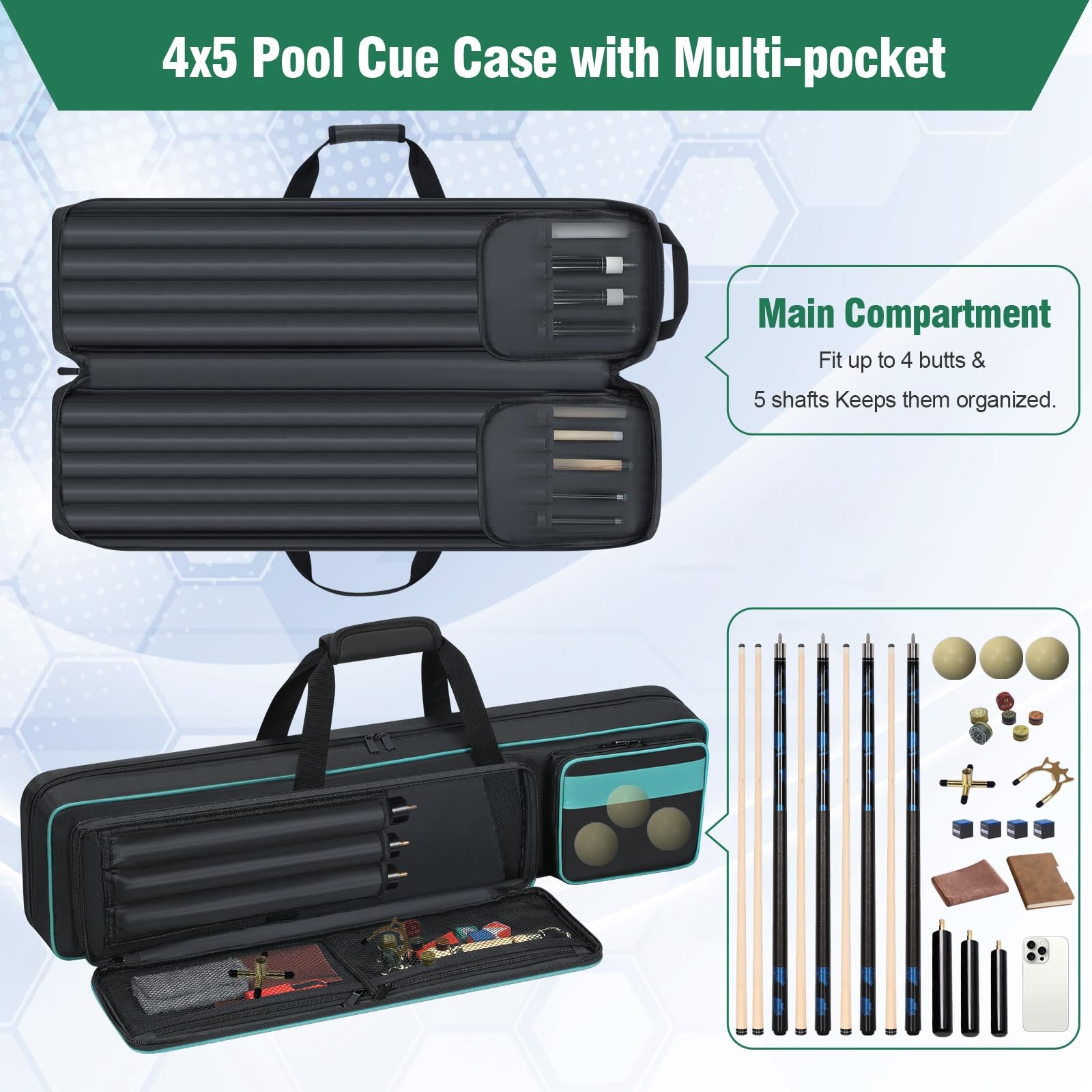 4x5 Pool Cue Case Padded with Backpack Straps