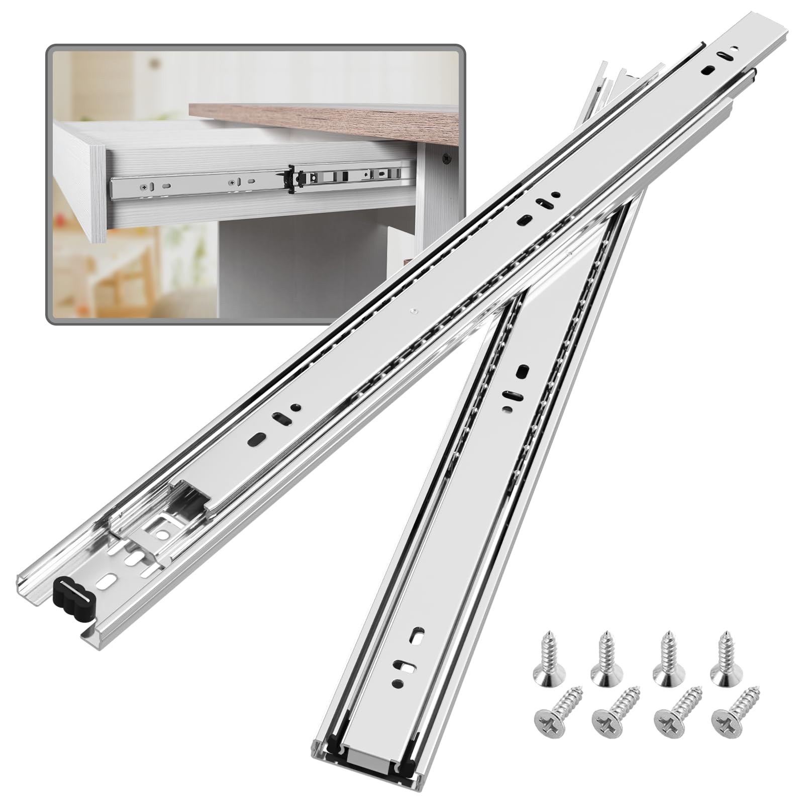 1 Pair Full Extension Ball Bearing Drawer Slides 8 10 12 14 16 18 20 22 24 In...
