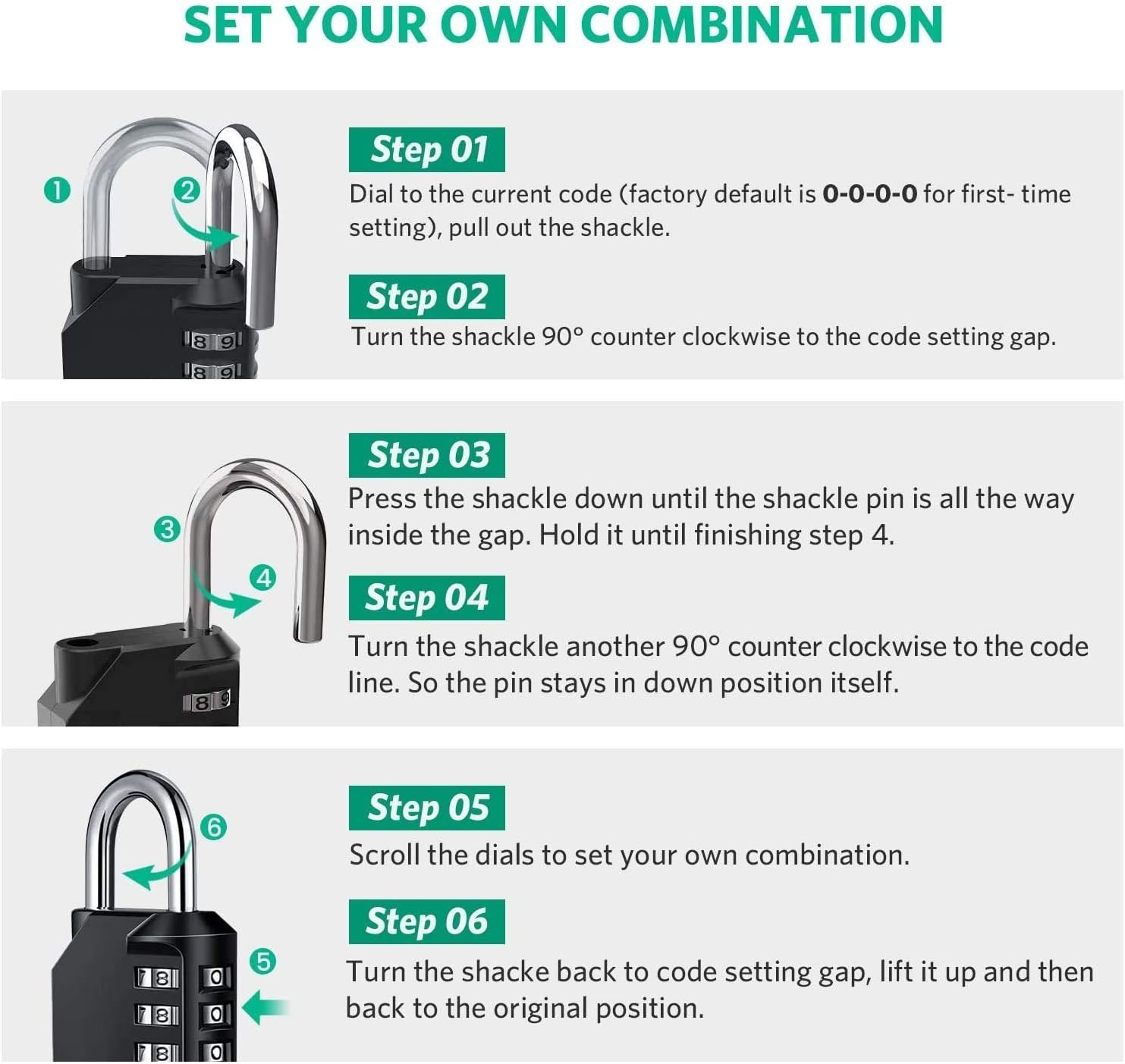 4-Digit Resettable Combo Lock Set: Heavy-Duty, Waterproof & Versatile - 2 Pack